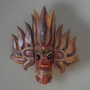 Masque Sri Lanka Ceylan Raksha Démon Du Feu En Bois Fait Main - Picture 1 of 14