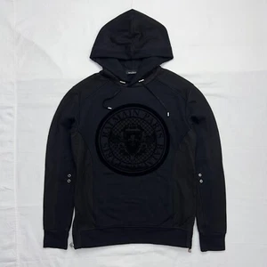 Balmain Coin Mesh Logo Hoodie Size S in Black - Picture 1 of 12