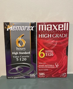 Memorex & Maxell High Standard T-120 Two 6 Hour Video Casette Tapes (New) - Picture 1 of 3