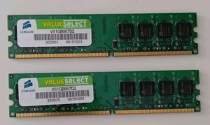 2 Moduli RAM DDR2 1 GB Corsair 666Mhz PC2-5300 VS1GB667D2 (2x1GB) Testate - Foto 1 di 3