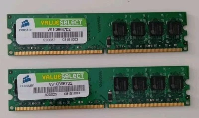 2 Moduli RAM DDR2 1 GB Corsair 666Mhz PC2-5300 VS1GB667D2 (2x1GB) Testate - Immagine 1 di 3