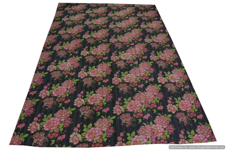 COLCHA INDIA DOBLE KANTHA COLCHA ESTAMPADO FLORAL MANTA DE ALGODÓN TIRO VINTAGE Foto 1 de 1