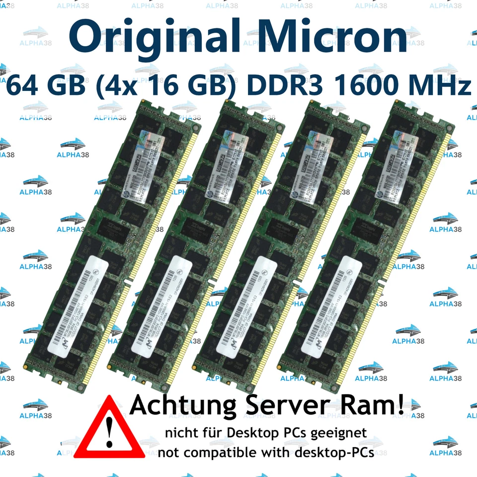 64 Go (4x 16 Go) RDIMM ECC DDR3-1600 Supermicro 6026TT-HTF 6026TT-HTRF RAM - Photo 1/1