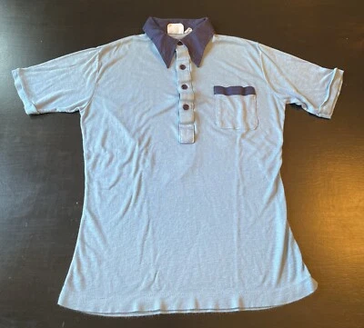 Vintage 1970s Men’s Acrylic Sutton Place Blue Polo Golf Shirt Small - Image 1 of 4