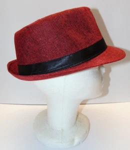 NEW  Unisex Red Fedora Tweed Like Hat, Black Headband - Picture 1 of 9