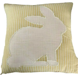 Magaschoni Easter Throw Pillow Rabbit Striped Yellow White 20x20 New - Picture 1 of 5