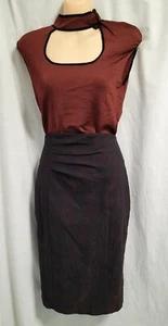 CUE Office Workwear Brown High Waist Pencil Jacquard Skirt Size 10 + Top Size M - Picture 1 of 11