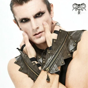Steampunk Rpck Armor Style Adjusted Ribbons Skull Pendant Men Leather Gloves - Picture 1 of 28