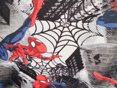 Spiderman Cartoon Web Fabric Cloth Cotton Red Gray 2 Piece 15"Width ×36"  - Image 1 of 4