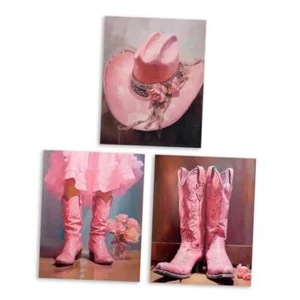 Preppy Cowgirl Wall Art Canvas Prints Girl Room Dorm Pink Wall Decor,Farmhouse - Picture 1 of 6