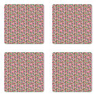 Ambesonne Floral Coaster Set Of 4 Square Hardboard Gloss Coasters