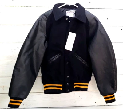Chaqueta Delong Varsity/Letterman's Award 80% Lana EE. UU. Talla X-Pequeña Negra Amarilla Foto 1 de 4