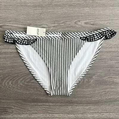AERIE бикини низ размер XXS серый и белый в полоску Gingham оборки Cottagecore новый с Ярлыками - Изображение 1 из 4