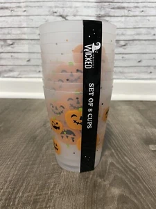 New Set Of 8 Cute Pumpkin 16oz Plastic Halloween Party Cups - Picture 1 of 3