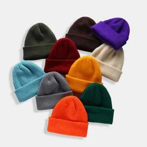 Unisex Plain Warm Knit Beanie Hat Cuff Skull Ski Cap - Picture 1 of 19
