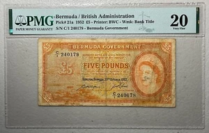 1952 Bermuda 5 Pound PMG Very Fine 20 - Picture 1 of 2
