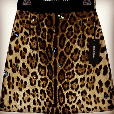 Falda Dolce Gabbana Leopardo Estrás Seda Talla 40/4 US $1795 NUEVA CON ETIQUETAS RARA NUEVA Foto 1 de 4