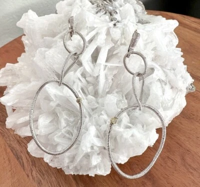 Юбилейные текстурированные серьги-капли с овальными звеньями и бриллиантами Judith Ripka JR TWO - Изображение 1 из 4