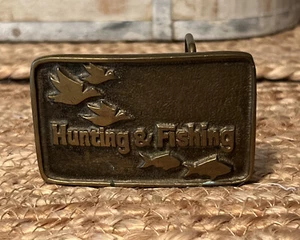 NOS VINTAGE MASSIV MESSING TAIWAN JAGD & ANGELN GÜRTELSCHNALLE 1980’er #788 - Bild 1 von 6