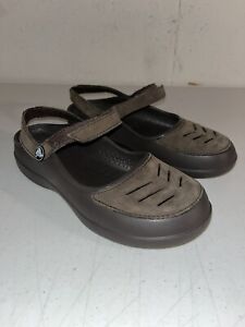 Crocs Yukon Mary Jane Shoes Womens Size 7 Brown Adjustable Strap Hook and Loop
