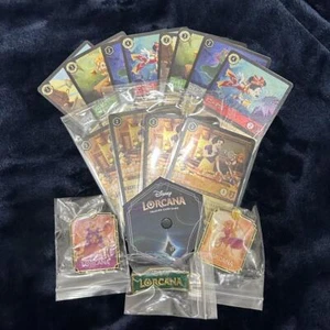 Disney Lorcana Promo Pin Rapunzel Pooh League Set snow white card set of 16 - Picture 1 of 1