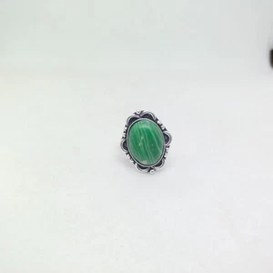Silver Plated Brass Malachite Crystal Oval Shape Gemstone Christmas Gift Ring - Picture 1 of 4