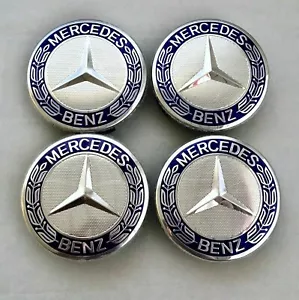LOT 4 Cache Moyeu 75mm Bleu Pour Mercedes Logo Emblème Jante Centre Roue - Picture 1 of 2