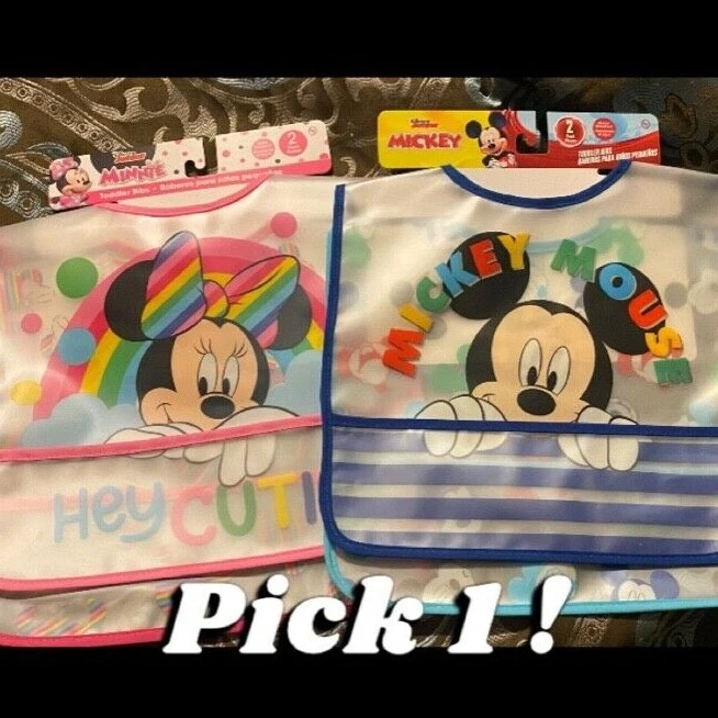 2 baberos resistentes al agua para niños pequeños nuevos con etiquetas Minnie y Mickey ¡ELIGE 1! Foto 1 de 1