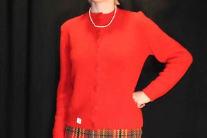 Sz L NOS VTG 1960s Knit Cardigan ALISA Sweater Mod Orange BUTTON FRONT DeadStock - Picture 1 of 5