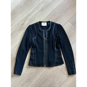 Rebecca Taylor Black Quilted Moto Jacket Leather Trim Zip Front Women's O - Picture 1 of 8