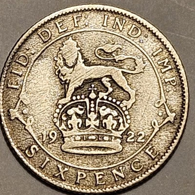 Great Britain 1922, Six Pence, .500 Silver, KM-#815a, Quick & FREE SHIPPING! - Image 1 of 4