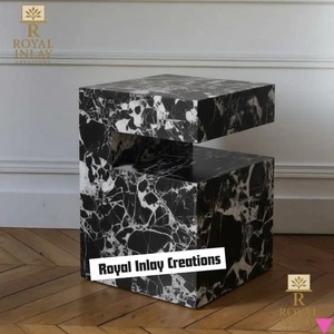 Black Calacutta Marble Pedestal Side Table - Italian Red Marble Accent Table - Picture 1 of 13