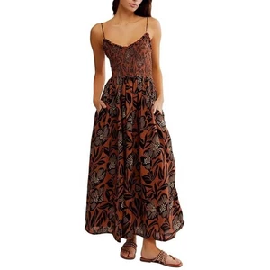 Free People Sweet Nothings Midi Boho Blumen gesmoktes Top Spaghettiträger Kleid XS - Bild 1 von 16