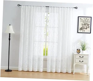 Damask Lace Sheer Curtains White 54"W x 63"L (Pack of 2) Damask - White - Picture 1 of 7