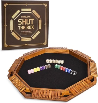 Shut The Box Game, 8-Player, 22 Dice, Wood Board, Party Math Game - Image 1 of 4
