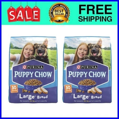 Comida seca para perros Purina Puppy Chow para razas grandes, alta en proteínas, bolsa de 30 lb, paquete de 2 Foto 1 de 4