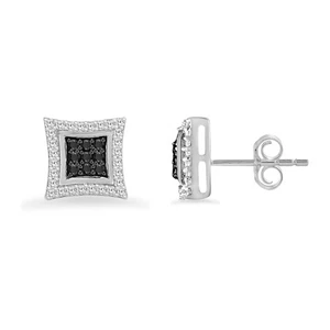 Men's 10K White Gold 0.25 Cttw Black & White Natural Diamond Stud Earrings - Picture 1 of 4