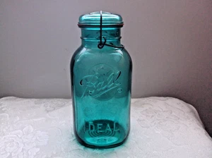VTG Bicentennial Blue Aqua 1776-1976 Glass Mason Ball Ideal Jar 1/2 Gallon 10” - Picture 1 of 4