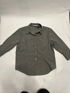 DCC Missy Blouse Dark Gray with Silver Pinstripes Shirt Button-Up Stretch Size M - Picture 1 of 13