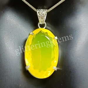 82.50 Ct Natural Yellow Opal Oval 925 Sterling Silver Pendant A+ Gemstone NA - Picture 1 of 7