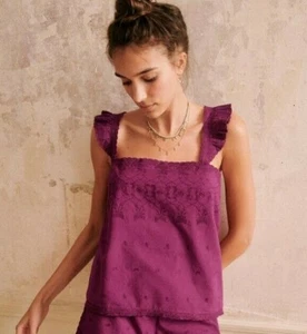 Sezane Josephine Top M 40 Women Ruffled Embroidered Sleeveless Blouse NEW 44060 - Picture 1 of 9