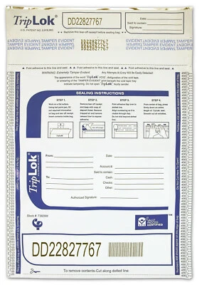 CAROUSEL CHECKS, INC 9 x 12 TripLok, white, 100 Deposit Bags