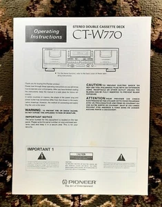 Operating Manual Pioneer Stereo Double Cassette Deck CT-W770 - Picture 1 of 2