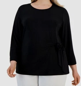 Kasper Women Black Solid 3/4-Sleeve Crewneck Knit Top Plus Size 2X - Picture 1 of 2