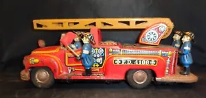 Vintage 1960s Tin Litho Friction Firetruck W/ Flag-Ladder FD 4108 MT Toys Japan! - Picture 1 of 8