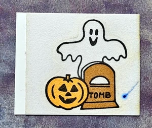 RARE Vintage Flocked Fuzzy Sticker HALLOWEEN Ghost Pumpkin Tombstone/Tomb/Grave - Picture 1 of 2