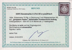 RDA 1954 sello de servicio Mi. A 27xI XII w nuevo ** MNH foto encontrada H. Mayer - Imagen 1 de 3