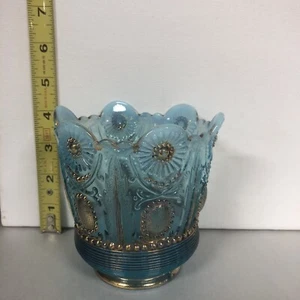 Northwood Blue Gold Opalescent Jewel & Flower Spooner - Picture 1 of 9