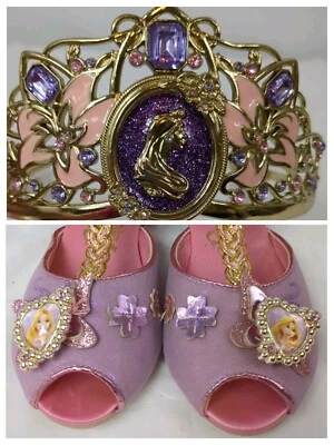RARO Disney Store Cenicienta Rapunzel Zapatos de Vestir 11/12 con Tiara Metal Joya  Foto 1 de 4