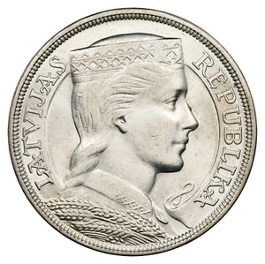 1932, Latvia (Republic). Beautiful Silver 5 Lati Coin. Key-Date! NGC MS-62! - Picture 1 of 4